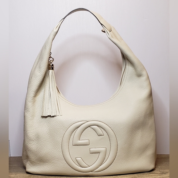 Gucci Pebbled Calfskin Large Soho Hobo Off-white - Picture 1 of 11